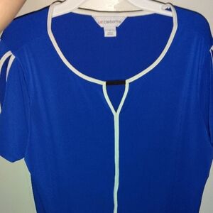 Liz Claiborne Royal Blue Blouse with White Trim